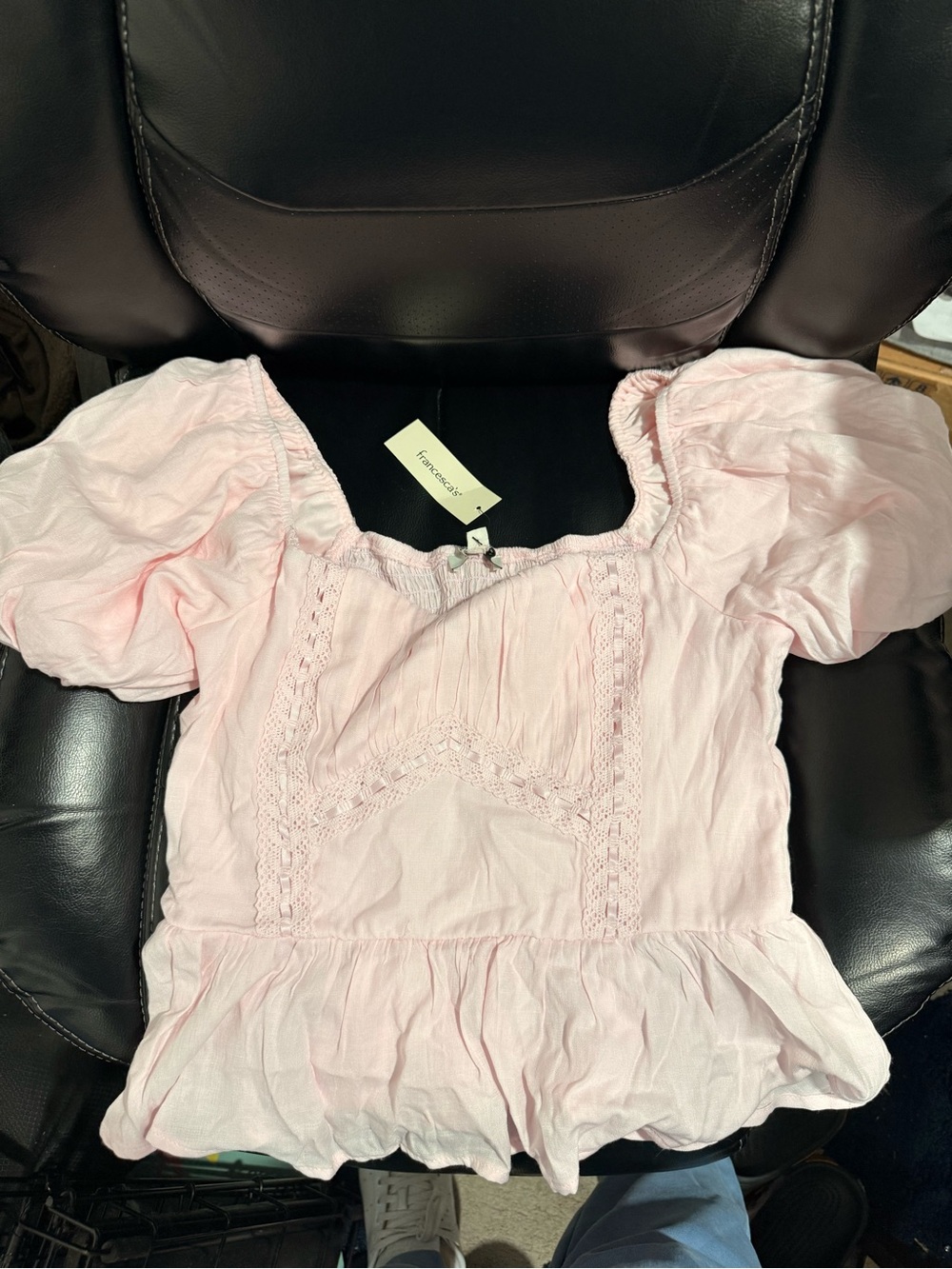 Francesca's Collections Light Pink Puff Sleeve Peplum Top